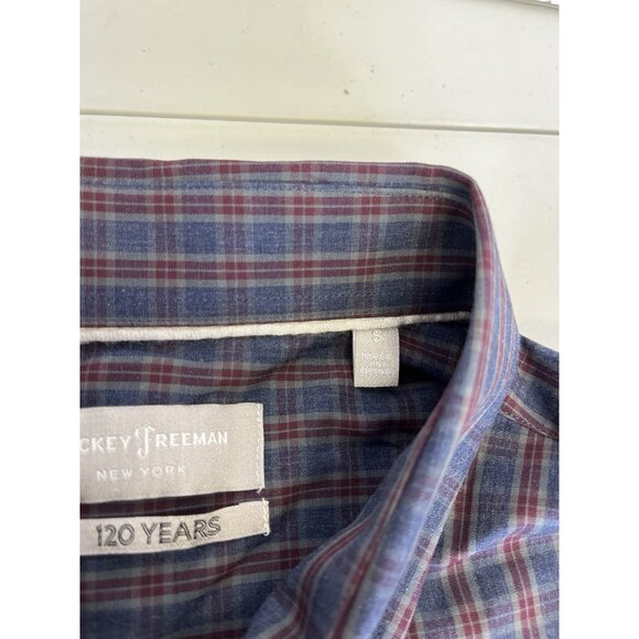 NWT Hickey Freeman Cotton Button Front Shirt Blue Red Plaid Sz Small Long Sleeve - Picture 6 of 14